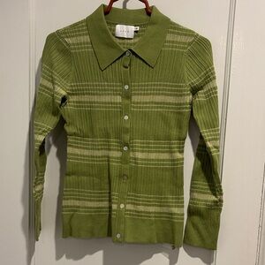 Lush Green Striped Button-Up Sweater - New in bag